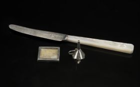 Sterling Silver Mother of Pearl Handled Butter Knife, circa 1940,