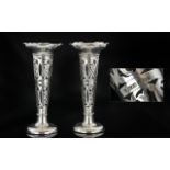 Edwardian Period Fine Pair of Art Nouveau Vases of Tulip Form with Stylaised Open Worked Stems,