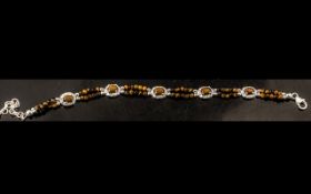 Tigers Eye Cabochon and Bead Bracelet, o