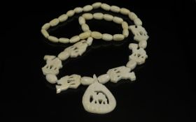 A 1930's Camel Bone Carved Necklace, pro