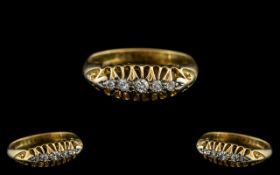 Antique Period 18ct Yellow Gold - 7 Stone Diamond Set Ring - Gallery Setting. Marked 18ct.