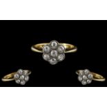 Antique Period Attractive Ladies Platinum Diamond Set Cluster Ring - Flower head Setting.