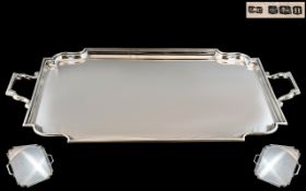 Art Deco Period Superb Sterling Silver Two Handle Tray of Rectangular Form with Art Deco Design.