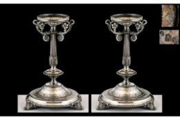 Pair of Early Victorian Heavy Cast Silver Plated Tazzas, the matching pair, of heavy gauge silver