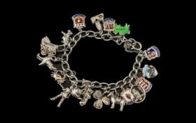 Vintage Sterling Silver Charm Bracelet Loaded with 17 Charms.