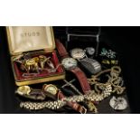Mixed Lot Of Costume jewellery To Include Cuff Links, Tie Clips, Garrard Wristwatch + 3 Others,