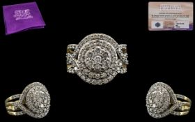 Australian Diamond Cluster Ring Set With Round Modern Brilliant Cut Diamonds, Fully Hallmarked,