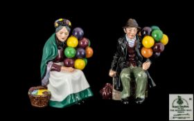 Royal Doulton Hand Painted Pair of Figures. Comprises 1/ Old Balloon Lady, HN2395.