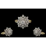 18ct Gold Diamond Cluster Ring Set With Round Modern Brilliant Cut Diamonds, Fully Hallmarked,