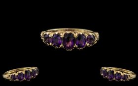 Antique Period - Attractive 5 Stone Amethyst Set Dress Ring,