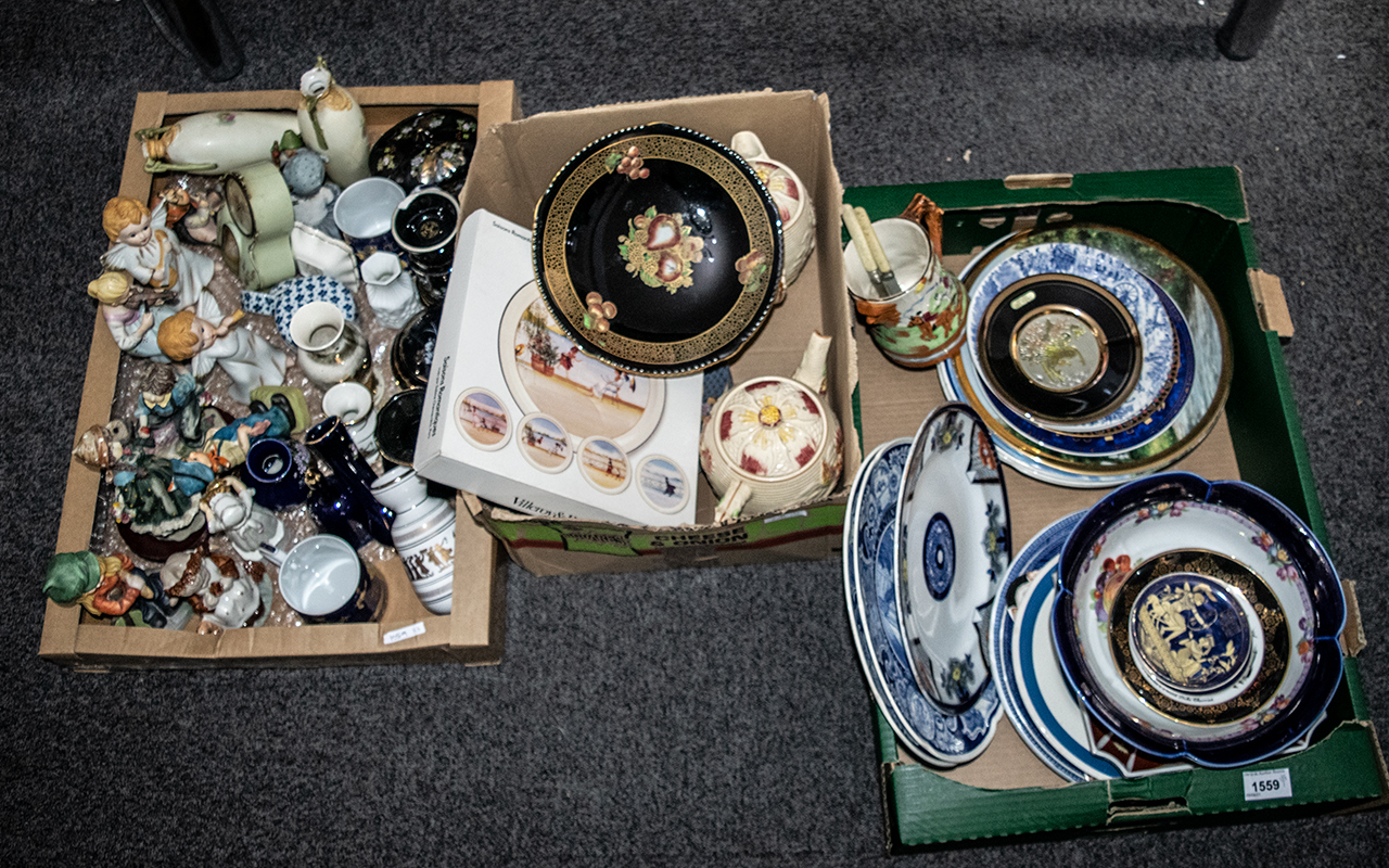 Large Collection of Plates, China & Pottery, comprising three boxes containing: assorted cabinet