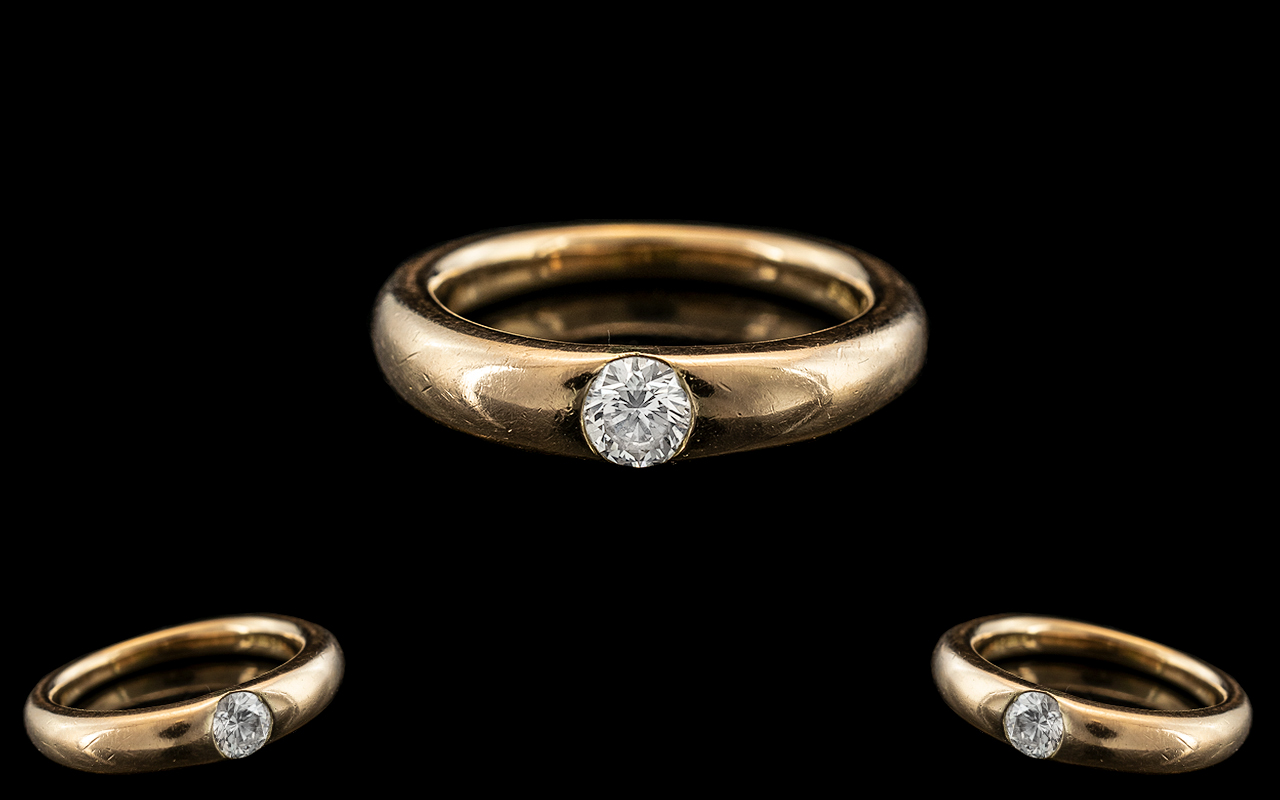 Boodles Style Gents Heavy 18ct Gold - Top Quality Single Stone Diamond Ring, Wedding Band Design.