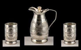 High Grade Indian Silver Water Jug and Goblets wonderful quality and design. Jug stands at 7
