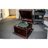 Mahogany Boxed Cased 1920's Hand Cranked Spring Record Player,