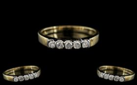 Ladies Attractive 9ct Gold - 5 Stone Diamond Set Ring. The Five Diamonds of Good Colour / Clarity.