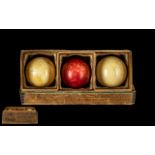 A Collection of Large Victorian Ivory Billiard Balls In Original Box.