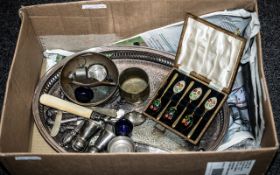 A Collection of Silver Plated Ware to include cased butter knives, enamelled coffee spoons,