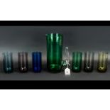 Scandinavian Glass Water Set, comprising tall water jug 9" tall in green glass,