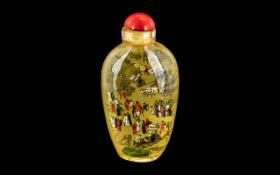 Oriental Snuff Bottle, hand painted, measures 3" tall.