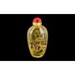 Oriental Snuff Bottle, hand painted, measures 3" tall.