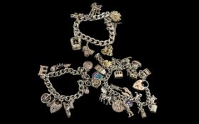 Vintage Trio of Sterling Silver Charm Bracelets loaded with over 35 silver charms,