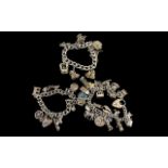 Vintage Trio of Sterling Silver Charm Bracelets loaded with over 35 silver charms,