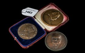 Three Bronze Medallions, George V, Albert Einstein and Winston Churchill.