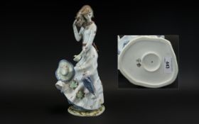 Nao by Lladro Large and Impressive Hand Painted Porcelain Figure ' Young Lady ' Windswept, Loosing