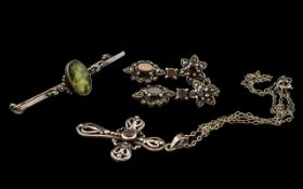 Collection of Vintage Silver Jewellery comprising lovely garnet set drop earrings,