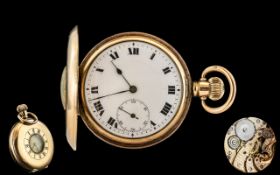 Antique Period - Swiss Made Gold Filled Keyless Demi-Hunter Pocket Watch.