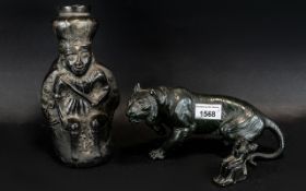 Small Collection of Metal and Resin Reproduction Items, comprising a metal tiger with lift up head,