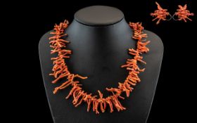 Sicilian Antique Red Coral Necklace of Natural Form. 18 Inches In length, Weight 48 grams.