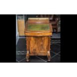 Victorian Walnut Davenport, good size with green leather insert, drawers to side and brass mounted