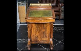 Victorian Walnut Davenport, good size with green leather insert, drawers to side and brass mounted