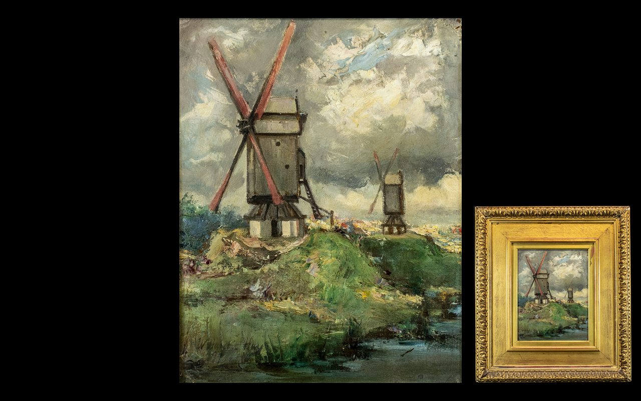 William Hardie Hay RSA 1859 Titled Windmills Bruges. Oil on Canvas. Signed and dated 1898.