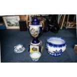 Collection of Porcelain, comprising a blue and white Ironstone Jardiniere 9" tall,