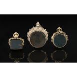 Edwardian Period 1902 - 1910 Trio of Excellent Stone Set 9ct Gold Ornate Swivel Fobs, All of