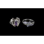 Two Sterling Silver Rings, a butterfly design with amethyst central stone size M,