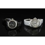 Chanel Pair of Fashion Copy Ladies J12 Stone Set Ceramic Wrist Watches, one in ceramic black, the