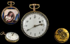 J F Valeri Leton, French 18th Century Gilt Metal & Painted Enamel Pair Cased Verge Pocket Watch,