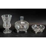 A Waterford Irish Crystal Lidded Trinket Pot and small dish. Both with original labels. Together