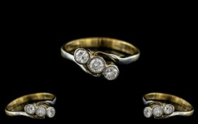 18ct Gold - Attractive 3 Stone Diamond Set Ring.