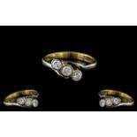 18ct Gold - Attractive 3 Stone Diamond Set Ring.