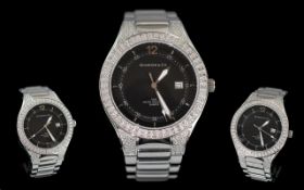 Diamond & Co Gents Stainless Steel Quartz Wrist Watch with Diamond Set Bezel, Black Dial, Silver