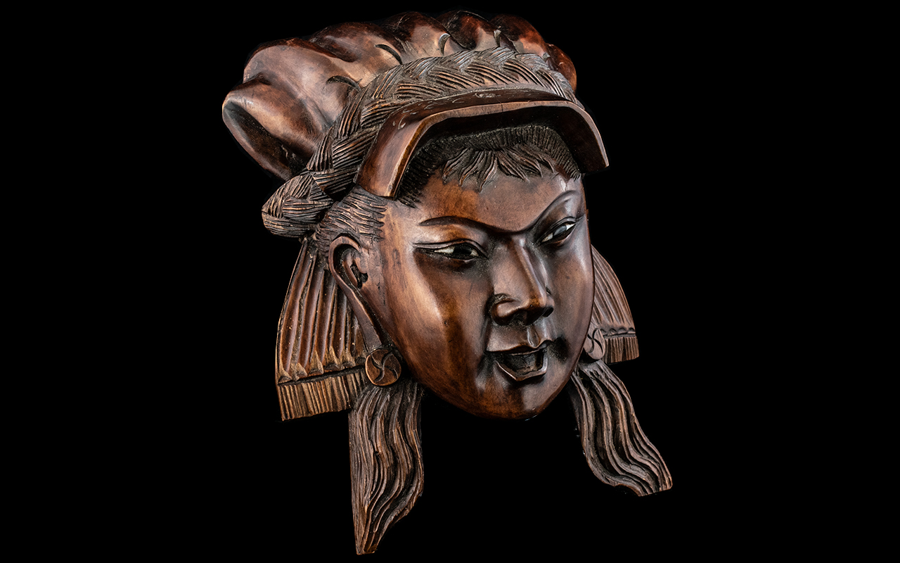 Antique Wooden Plaque, hardwood carving of a beautiful lady. Wonderful detail throughout.
