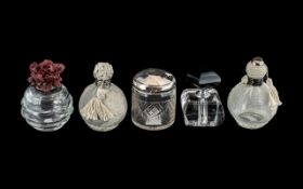 Collection of Five Vintage Perfume Bottles, comprising glass perfume bottle with silver lid,