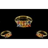 Multi Colours of Sapphire Double Row Band Ring, each row comprising a sunset (red/orange), orange,