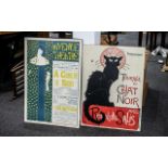 Two Vintage Posters Pasted to Board, comprising a Rodolphe Salis Chat Noir poster.
