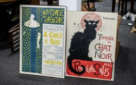 Two Vintage Posters Pasted to Board, comprising a Rodolphe Salis Chat Noir poster.