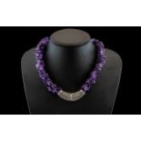 Vintage Silver and Amethyst Necklace, large and chunky amethyst necklace with chunky silver clasp,